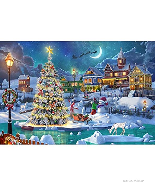Becko US Puzzles for Adults Wooden Jigsaw Puzzles 1000 Pieces Puzzle for Adults and Kids Snow Scene in Christmas Warm Christmas with Snowman Christmas Tree Christmas Deer