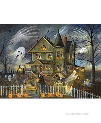 Bits and Pieces 1000 Piece Jigsaw Puzzle for Adults Haunted Haven 1000 Piece Halloween Ghost Jack-O-Lanterns Jigsaw by Artist Ruane Manning