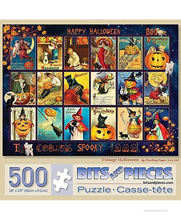 Bits and Pieces 500 Piece Jigsaw Puzzle for Adults 18 x 24 Vintage Halloween 500 pc Halloween Pumpkin Collage Spooky Postcard Jigsaw by Artist Finchley Paper Arts Ltd