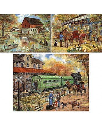 Bits and Pieces Value Set of Three 3 1000 Piece Jigsaw Puzzles for Adults Each Puzzle Measures 20" X 27" 1000 pc The Old Mill Pond General Store Lambertville Jigsaws by Artist Ruane Manning