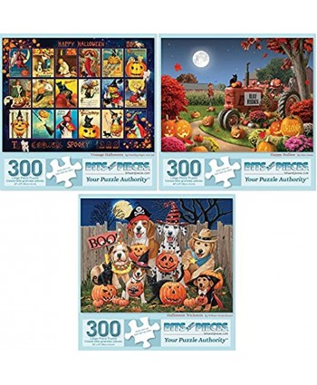 Bits and Pieces Value Set of Three 3 300 Piece Jigsaw Puzzles for Adults Each Puzzle Measures 18" x 24" 300 pc Halloween Collection Jigsaws by Artist William Vanderdasson