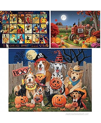 Bits and Pieces Value Set of Three 3 300 Piece Jigsaw Puzzles for Adults Each Puzzle Measures 18" x 24" 300 pc Halloween Collection Jigsaws by Artist William Vanderdasson