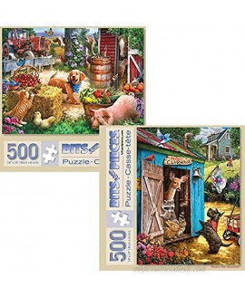 Bits and Pieces Value Set of Two 2 500 Piece Jigsaw Puzzles for Adults Each Puzzle Measures 18" X 24" Hide and Seek What's The Password 500 pc Jigsaws by Artist Larry Jones