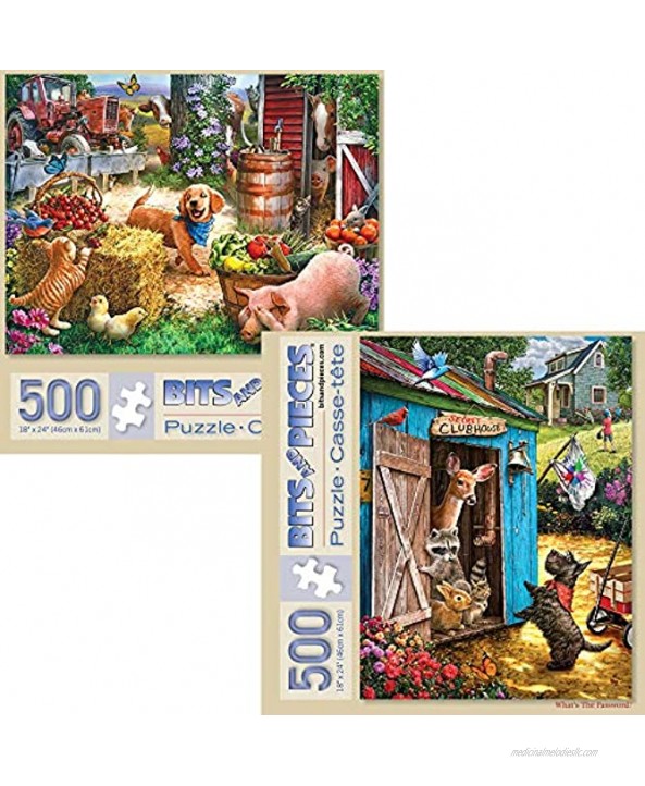 Bits and Pieces Value Set of Two 2 500 Piece Jigsaw Puzzles for Adults Each Puzzle Measures 18 X 24 Hide and Seek What's The Password 500 pc Jigsaws by Artist Larry Jones
