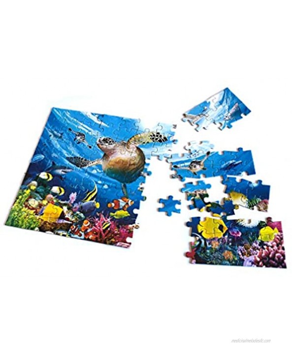 Koyiwa 100 Pieces Jigsaw Puzzle for Kids Age 4-8 Sea Turtle Swimming Fantastic Seaworld Educational Puzzle Toys for Toddler Children Boys and Girls 15 x 10 inch