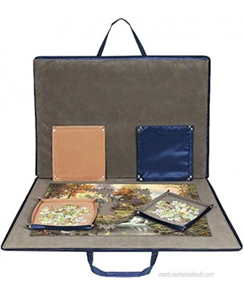 Lavievert Jigsaw Puzzle Case Portable Puzzle Storage Puzzle Board with Six Sorting Trays for Up to 1,500 Pieces Blue
