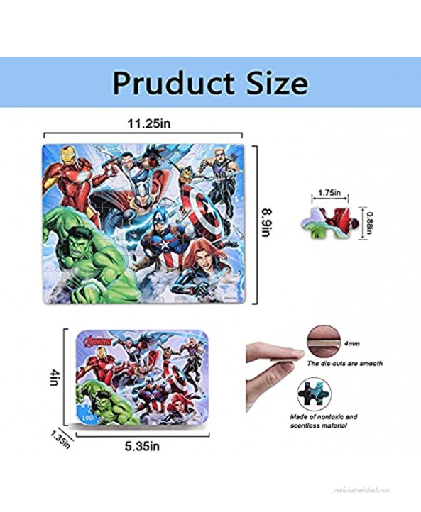 LELEMON 100 Pieces Disney Superhero Puzzles for Kids Ages 5-13 Year olds Educational Jigsaw Puzzle Kids Portable Box Pack Toy