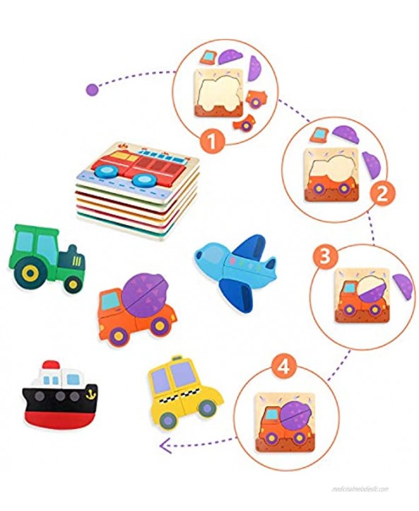 LOL-FUN Toddler Toys for 1 2 Year Old Boys Gifts Wooden Puzzles for Toddlers 1-3 Montessori Toys 6 Pack