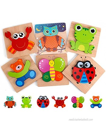 Slotic Wooden Puzzles for Toddlers Animal Jigsaw Puzzles for 1 2 3 Years Old Boys & Girls Kids Educational Toys Pack of 6