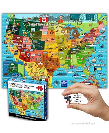 Think2Master Colorful United States Map 1000 Pieces Jigsaw Puzzle for Kids 12+ Teens Adults & Families. Great Gift for stimulating Interest in The USA Map. Size: 26.8” X 18.9”