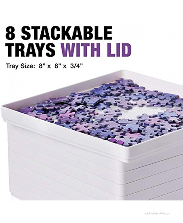 Tidyboss 8 Puzzle Sorting Trays with Lid 8 x 8 Portable Jigsaw Puzzle Accessories White Background Makes Pieces Stand Out to Better Sort Patterns Shapes and Colors | for Puzzles Up to 1500 Pieces