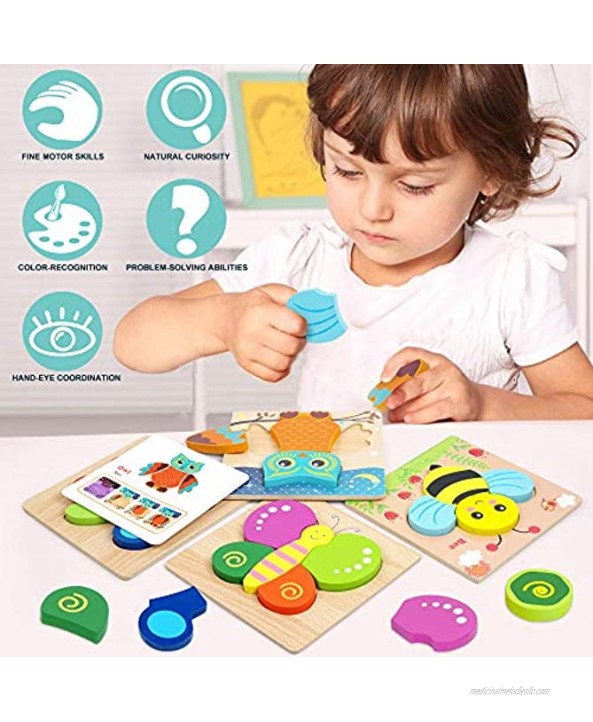 Toddler Puzzles Wooden Jigsaw Animals Puzzles for 1 2 3 Year Old Girls Boys Toddlers Educational Preschool Toys Gifts for Colors & Shapes Cognition Skill Learning