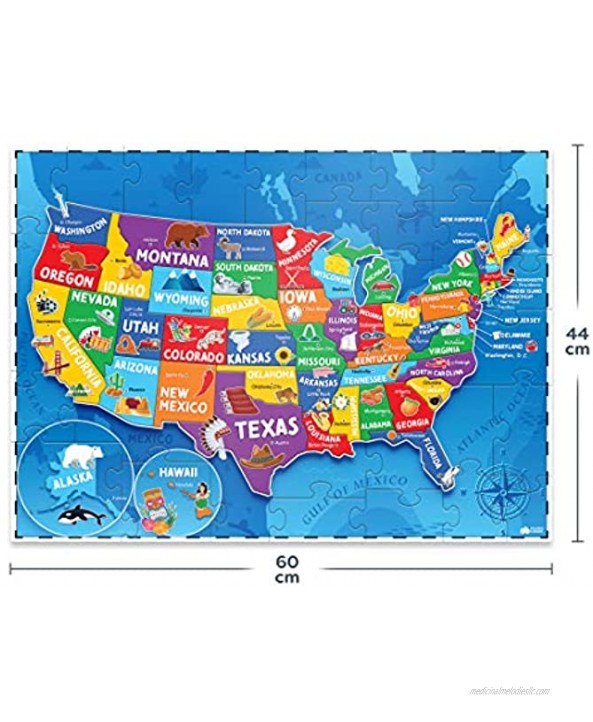United States Puzzle for Kids 70 Piece USA Map Puzzle 50 States with Capitals Childrens Jigsaw Geography Puzzles for Kids Ages 4-8 5 6 7 8-10 Year Olds US Map Puzzle for Kids Learning