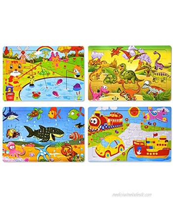 Wooden Jigsaw Puzzles Set for Kids Age 2-6 Year Old 30 Piece Colorful Wooden Puzzles for Toddler Children Learning Educational Puzzles Toys for Boys and Girls 4 Puzzles