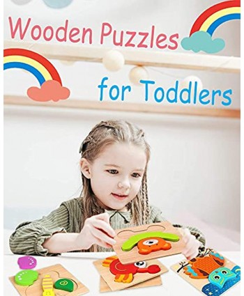 Wooden Puzzles for Toddlers 1-3 Toys Gifts for 1 2 3 Year Old Boys Girls 6 Pack Animal Jigsaw Toddler Puzzles Learning Educational Preschool Toys