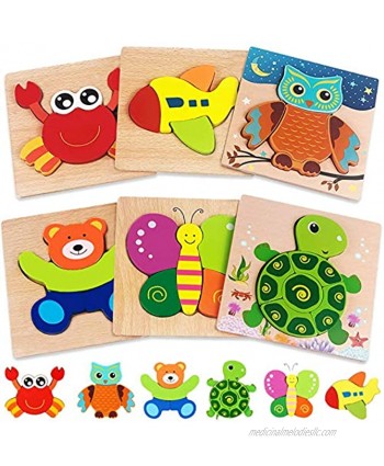 Wooden Puzzles for Toddlers 1-3 Toys Gifts for 1 2 3 Year Old Boys Girls 6 Pack Animal Jigsaw Toddler Puzzles Learning Educational Preschool Toys