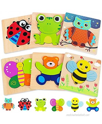 Wooden Puzzles Toddler Toys Gifts for 1 2 3 Year Old Boys Girls 6 Pack Animal Jigsaw Puzzles Montessori Toys Learning Educational Christmas Birthday Gifts for Girls Boys Ages 1-3