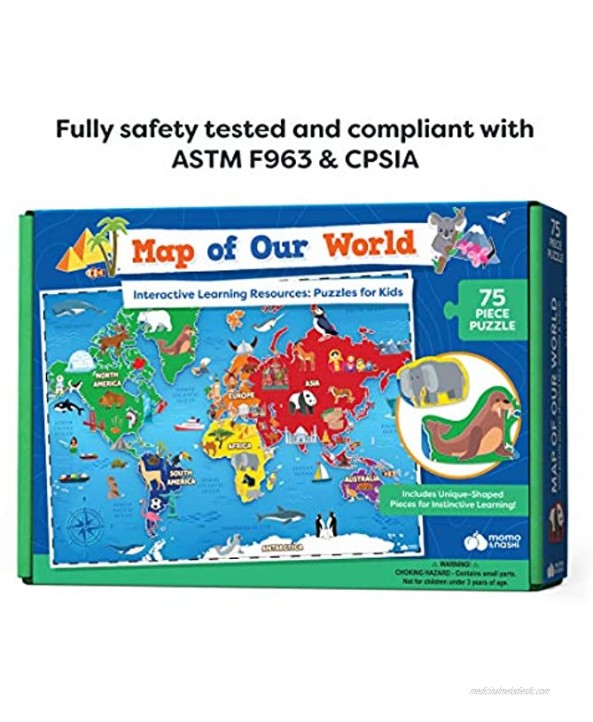 World Map Puzzle for Kids 75 Piece World Puzzles with Continents Childrens Jigsaw Geography Puzzles for Kids Ages 5 6 7 8-10 Year Olds Globe Atlas Puzzle Maps for Kids Learning Games