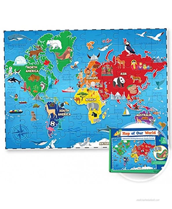 World Map Puzzle for Kids 75 Piece World Puzzles with Continents Childrens Jigsaw Geography Puzzles for Kids Ages 5 6 7 8-10 Year Olds Globe Atlas Puzzle Maps for Kids Learning Games