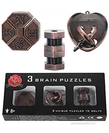 3 Pieces Brain Teaser Metal Puzzle Toy 3D Unlock Interlocking Puzzle Educational Toys for Children Adult Iq Eq Test Model Games Magic Funny Gifts