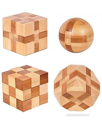 4 Pack Wooden Puzzle Games Brain Teasers Toy- 3D Puzzles for Teens and Adults Wooden Logic Puzzle Wood Snake Cube Magic Cube Magic Ball Brain Teaser Intellectual Removing Assembling Toy
