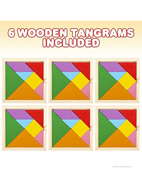 ArtCreativity Wooden Tangram Puzzles for Kids Set of 6 Wood Tangrams with 7 Colored Pieces Each Fun Educational Brain Teaser Learning Toy for Boys and Girls Fun Party Favor