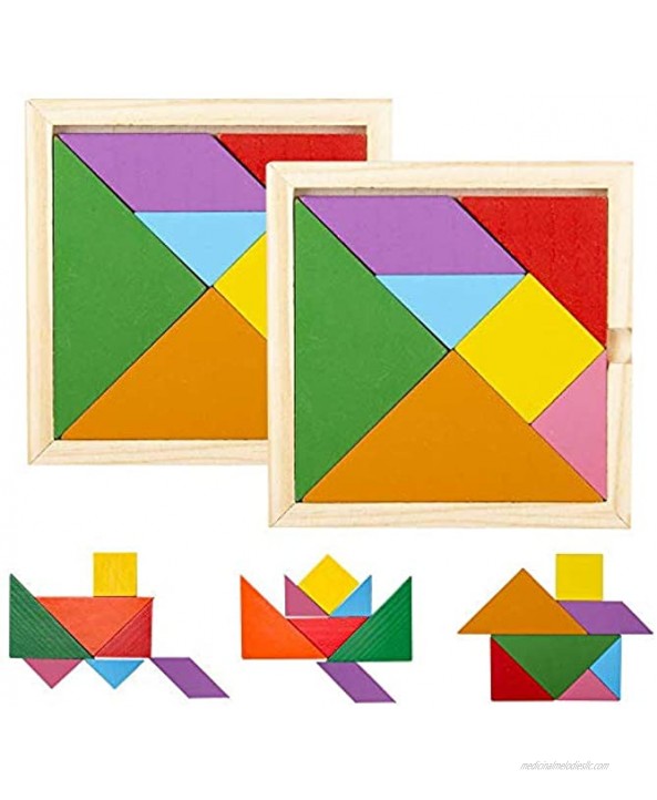 ArtCreativity Wooden Tangram Puzzles for Kids Set of 6 Wood Tangrams with 7 Colored Pieces Each Fun Educational Brain Teaser Learning Toy for Boys and Girls Fun Party Favor