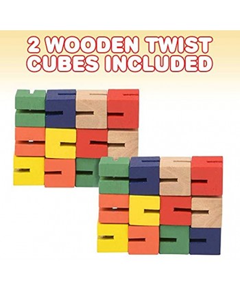 ArtCreativity Wooden Twist Cubes Pack of 2 Colorful Mind Game Stretch Twist and Lock Brain Teaser Fidget Sensory Toys for Kids Stocking Stuffer and Party Favors for Boys and Girls