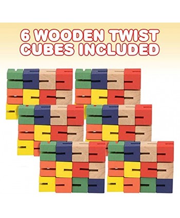 ArtCreativity Wooden Twist Cubes Pack of 6 Colorful Mind Game Stretch Twist and Lock Brain Teaser Fidget Sensory Toys for Kids Stocking Stuffer and Party Favors for Boys and Girls