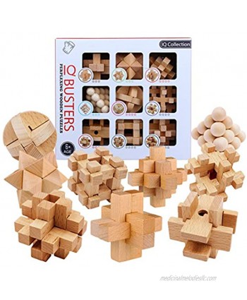 Brain Teasers Wooden Puzzles for Kids and Adults 9Pcs Luban Lock Set Disentanglement Games Mind IQ and Logic Test