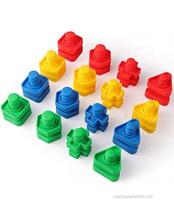 Coogam 32 PCS Jumbo Nuts and Bolts Set Shapes and Colors Matching Toys Occupational Therapy Tools Screw Nut Toy Sorting Building Construction Fine Motor Skills for Kids