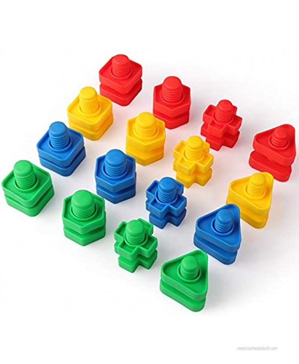 Coogam 32 PCS Jumbo Nuts and Bolts Set Shapes and Colors Matching Toys Occupational Therapy Tools Screw Nut Toy Sorting Building Construction Fine Motor Skills for Kids