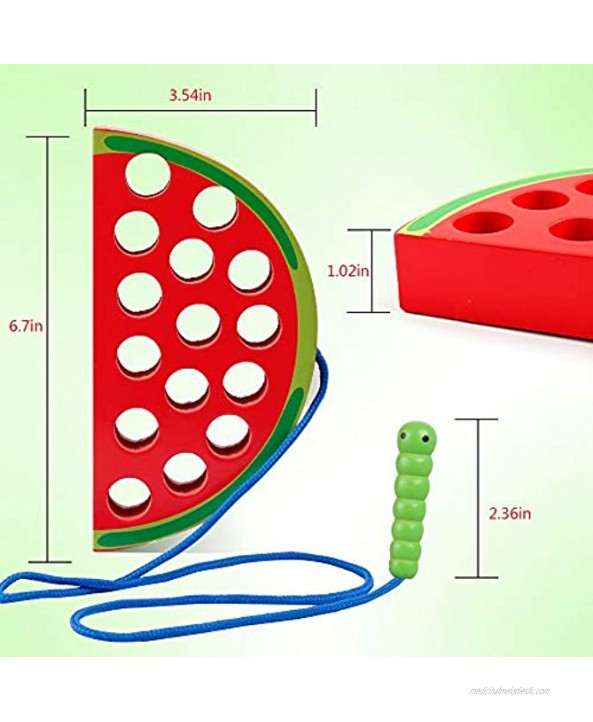 Coogam Wooden Lacing Watermelon Threading Toys Wood Block Puzzle Travel Game Early Learning Fine Motor Skills Montessori Educational Gift for Kids
