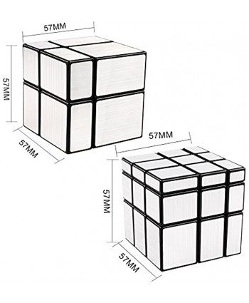 D-FantiX Shengshou Mirror Cube Set 2x2 3x3 Speed Cube 2x2x2 3x3x3 Mirror Blocks Shape Puzzle Cube Silver