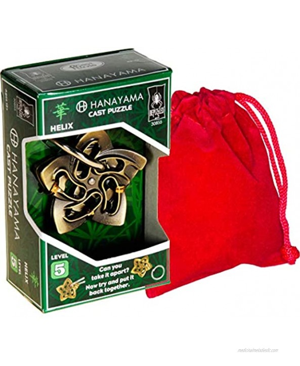 Helix Hanayama Brain Teaser Puzzle Level 5 Difficulty Red Velveteen Drawstring Pouch Bundled Items