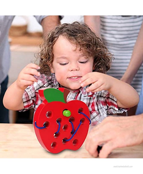 JCREN Wooden Lacing Apple Threading Toys Wood Lace Block Puzzle Shape Travel Game Toys Early Learning Fine Motor Skills Educational Gift for 3 4 5 Years Old Toddlers Baby Kids Boys