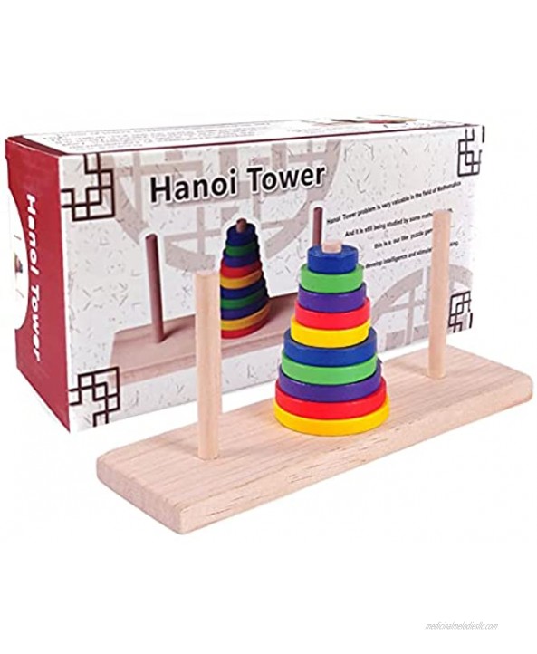 KINGOU Wooden Colorful Ten-Storey Tower of Hanoi Logic Puzzle Brain Teaser Intellectual Toy