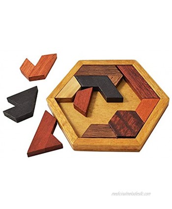 KINGZHUO Hexagon Tangram Puzzle Wooden Puzzle for Children and Adults Challenging Puzzles Wooden Brain Teasers Puzzle for Adults Puzzles Games Family Portable Puzzles Brain Games