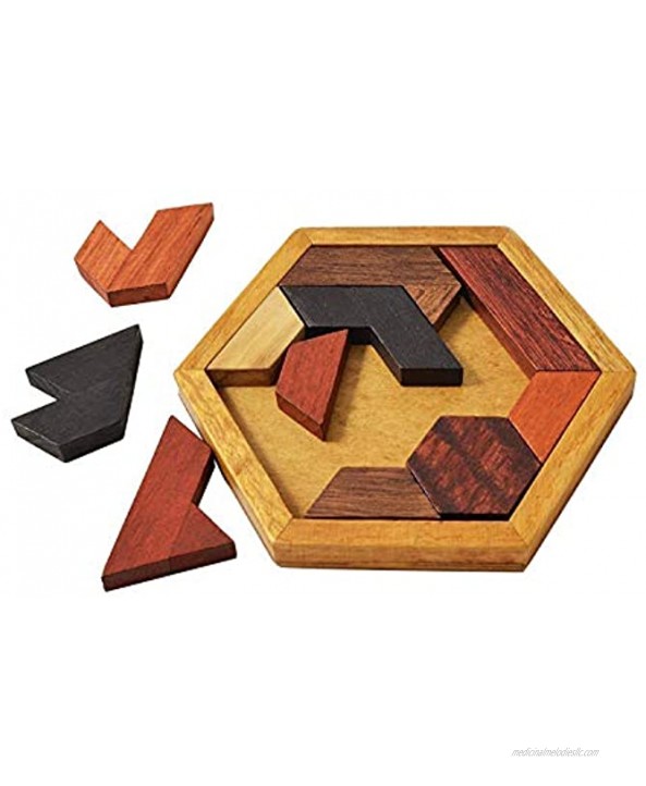 KINGZHUO Hexagon Tangram Puzzle Wooden Puzzle for Children and Adults Challenging Puzzles Wooden Brain Teasers Puzzle for Adults Puzzles Games Family Portable Puzzles Brain Games