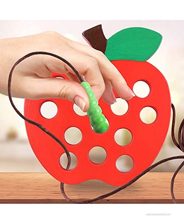 KLT Lacing Toy for Kids Wooden Threading Toys 1 Apple and 1 Watermelon with Bag Educational and Learning Montessori Activity for Baby and Kids Great Car and Plane Puzzle Travel Games