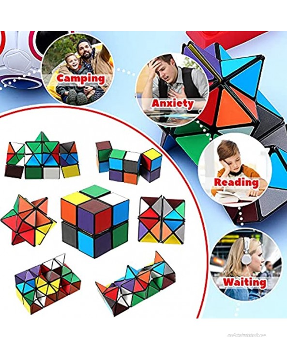Magic Star Cube 2 Pieces Fidget Sensory Toys Set Magic Star Cube and Rainbow Puzzle Ball Handheld Stress Relief Toys Novelty Fidget Toys for Students and Adults Classroom Rewards