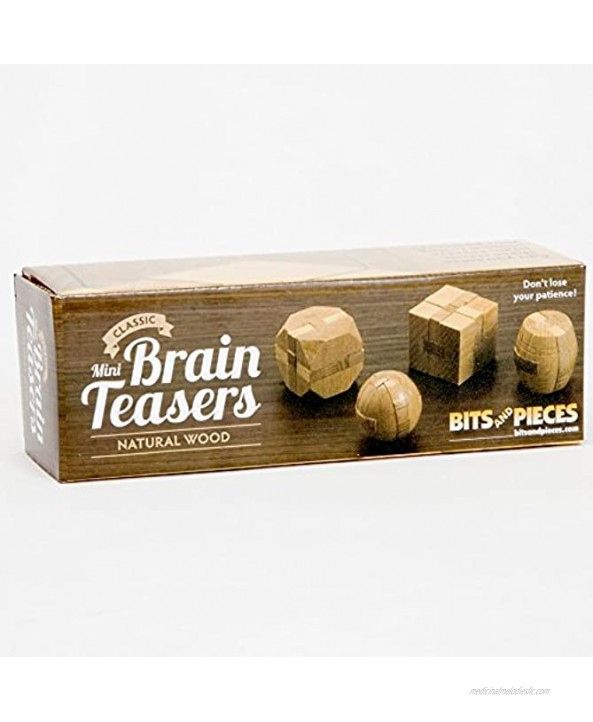 Mini Wood Brain Teaser Set of Four-Classic Designed Light Wood Stain Wooden Brainteaser Puzzles & Fun Gifts