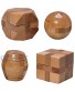 Mini Wood Brain Teaser Set of Four-Classic Designed Light Wood Stain Wooden Brainteaser Puzzles & Fun Gifts