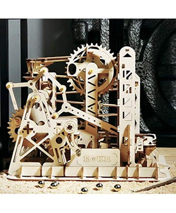 ROKR 3D Assembly Wooden Puzzle Brain Teaser Game Mechanical Gears Set Model Kit Marble Run Set Unique Craft Kits Christmas Birthday Valentine's Gift for Adults & Kids Age 14+LG503-Lift Coaster