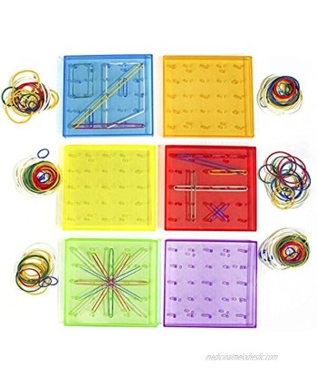 Think Fast Toys Translucent Plastic GeoBoard Set in Assorted Colors with Highly Elastic Rubber Bands 6 Peg Boards Included STEM and Learning From Home Toys