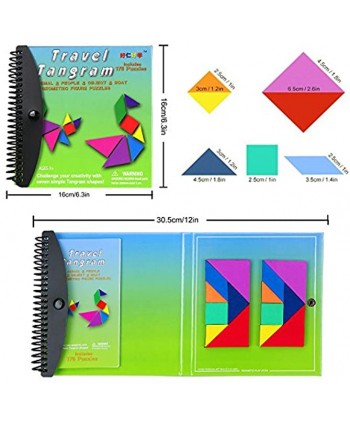 USATDD Travel Tangram Magnetic Pattern Block Book Road Trip Game Puzzle Shapes Puzzle Dissection STEM Brain Teasers Challenge IQ Educational Montessori Toy for Baby Toddlers 【2 Set of Tangrams】