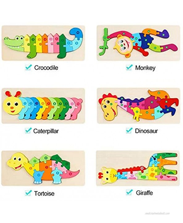 Wooden Toddler Puzzles 6 Pack Animal Shape Jigsaw Puzzles Interlocking & Numbers Rainbow Kids Montessori Toys Sorting Stacking Game Early Learning Educational Gift Game for Ages 3 4 5 Boys Girls