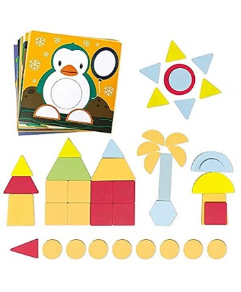 Youwo Wooden Pattern Blocks Set 120pcs Tangram Puzzles Geometric Shapes Jigsaw Game Educational Montessori Preschool Creative Learning Toy for Kids 3 4 5 6+ Years Old