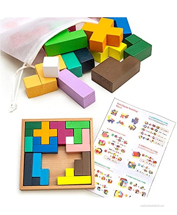 Biekiefan 3D Wooden Brain Teaser Puzzles. Set 15 Multi Shapes Building Blocks. Educational Learning Puzzle for Kids and Adults. Intelligence Developing Game and Stress Relief Toys