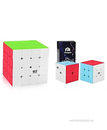 Coogam Qiyi 4x4 Speed Cube Stickerless Magic Puzzle Toy + Qiyi Speed Cube Bundle 2x2 3x3 Magic Cube Set